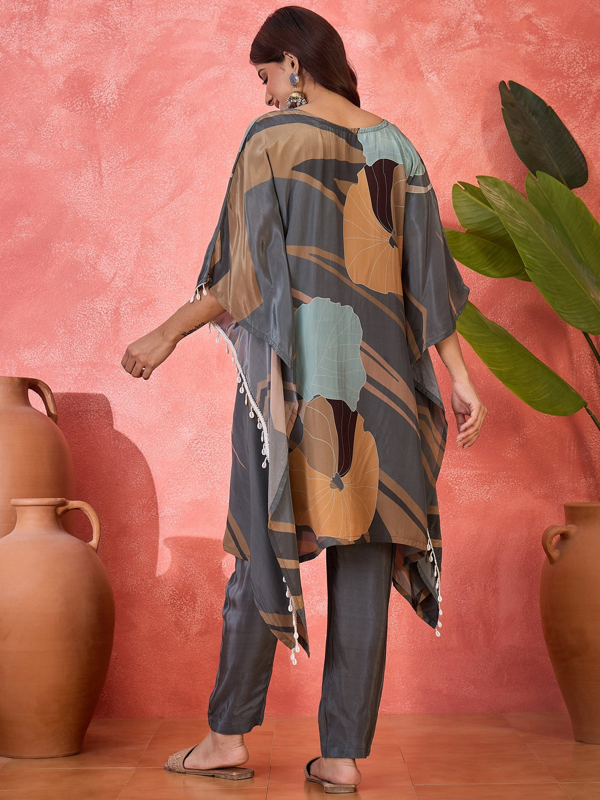 Joban Fashion Grey Silk Printed Readymade Kurta Set | Grocsy