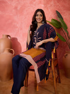 Joban Fashion Navy Blue Silk Printed Readymade Kurta Set | Grocsy