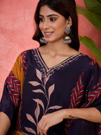 Joban Fashion Navy Blue Silk Printed Readymade Kurta Set | Grocsy