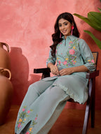 Joban Fashion Grey Silk Embroidered Readymade Kurta Set | Grocsy