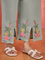 Joban Fashion Grey Silk Embroidered Readymade Kurta Set | Grocsy