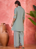 Joban Fashion Grey Silk Embroidered Readymade Kurta Set | Grocsy