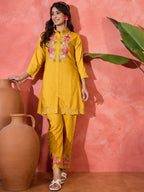 Joban Fashion Mustard Silk Embroidered Readymade Kurta Set | Grocsy