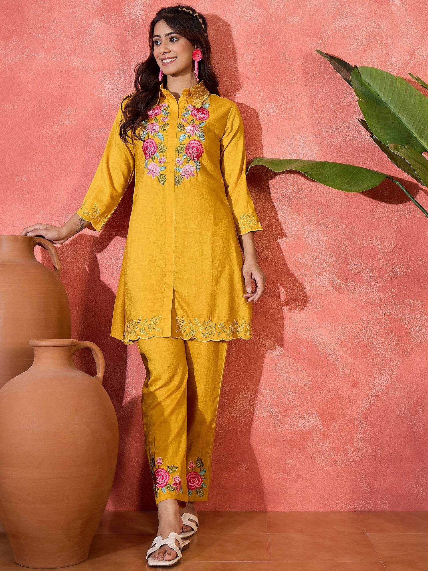 Joban Fashion Mustard Silk Embroidered Readymade Kurta Set | Grocsy