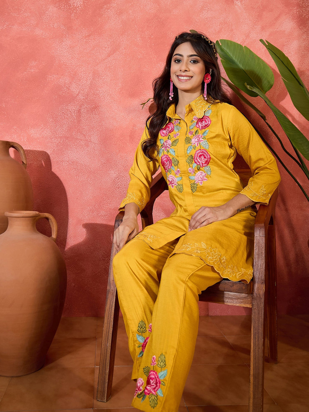 Joban Fashion Mustard Silk Embroidered Readymade Kurta Set | Grocsy