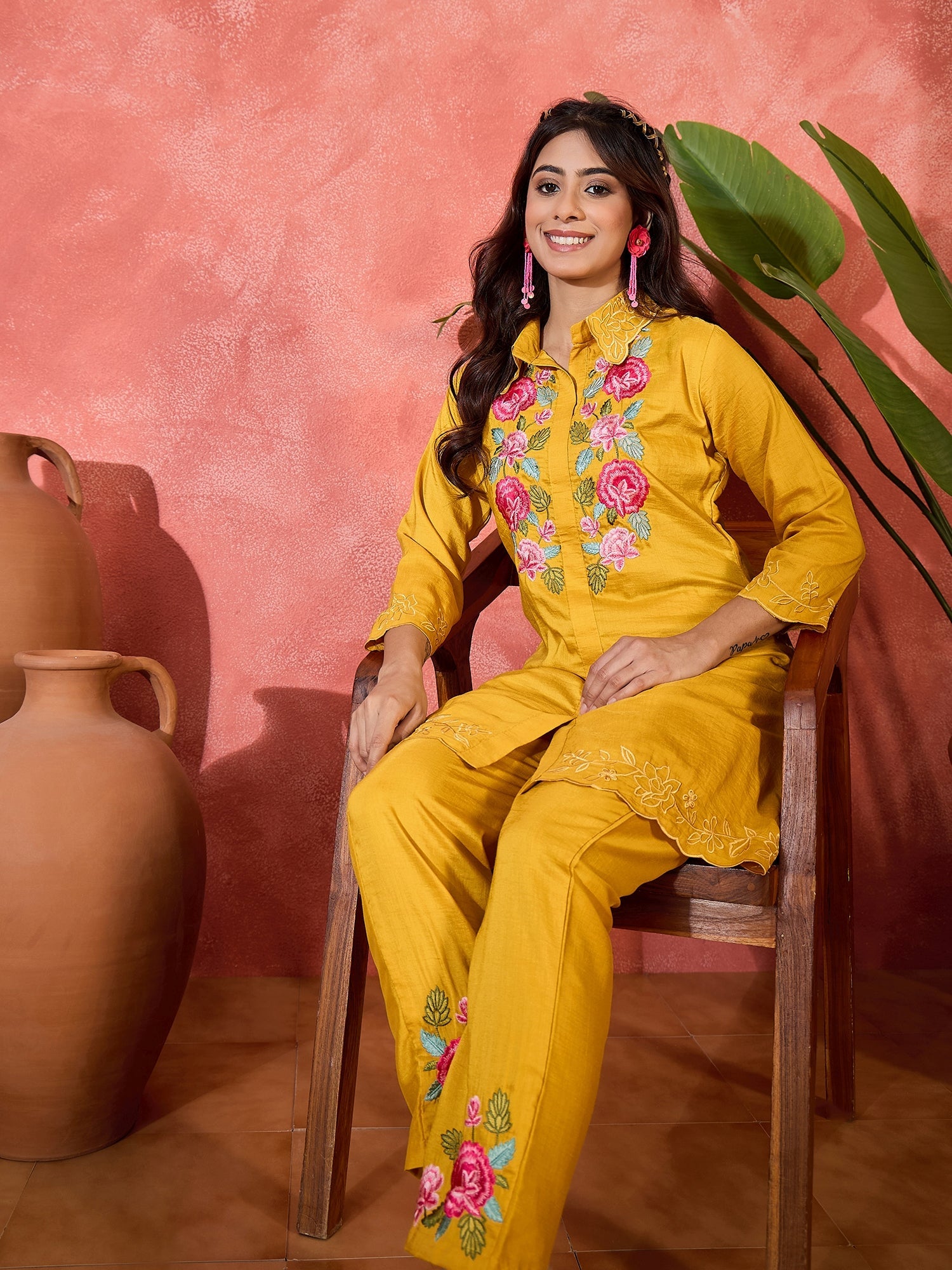 Joban Fashion Mustard Silk Embroidered Readymade Kurta Set | Grocsy