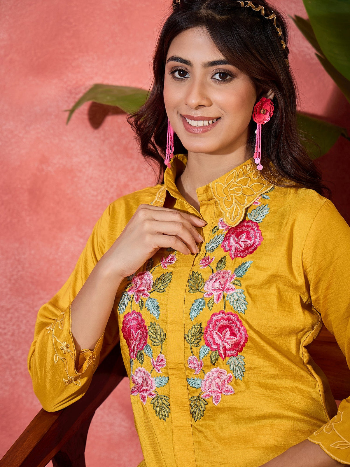 Joban Fashion Mustard Silk Embroidered Readymade Kurta Set | Grocsy