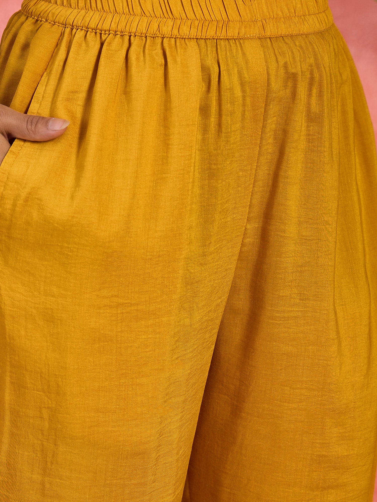 Joban Fashion Mustard Silk Embroidered Readymade Kurta Set | Grocsy
