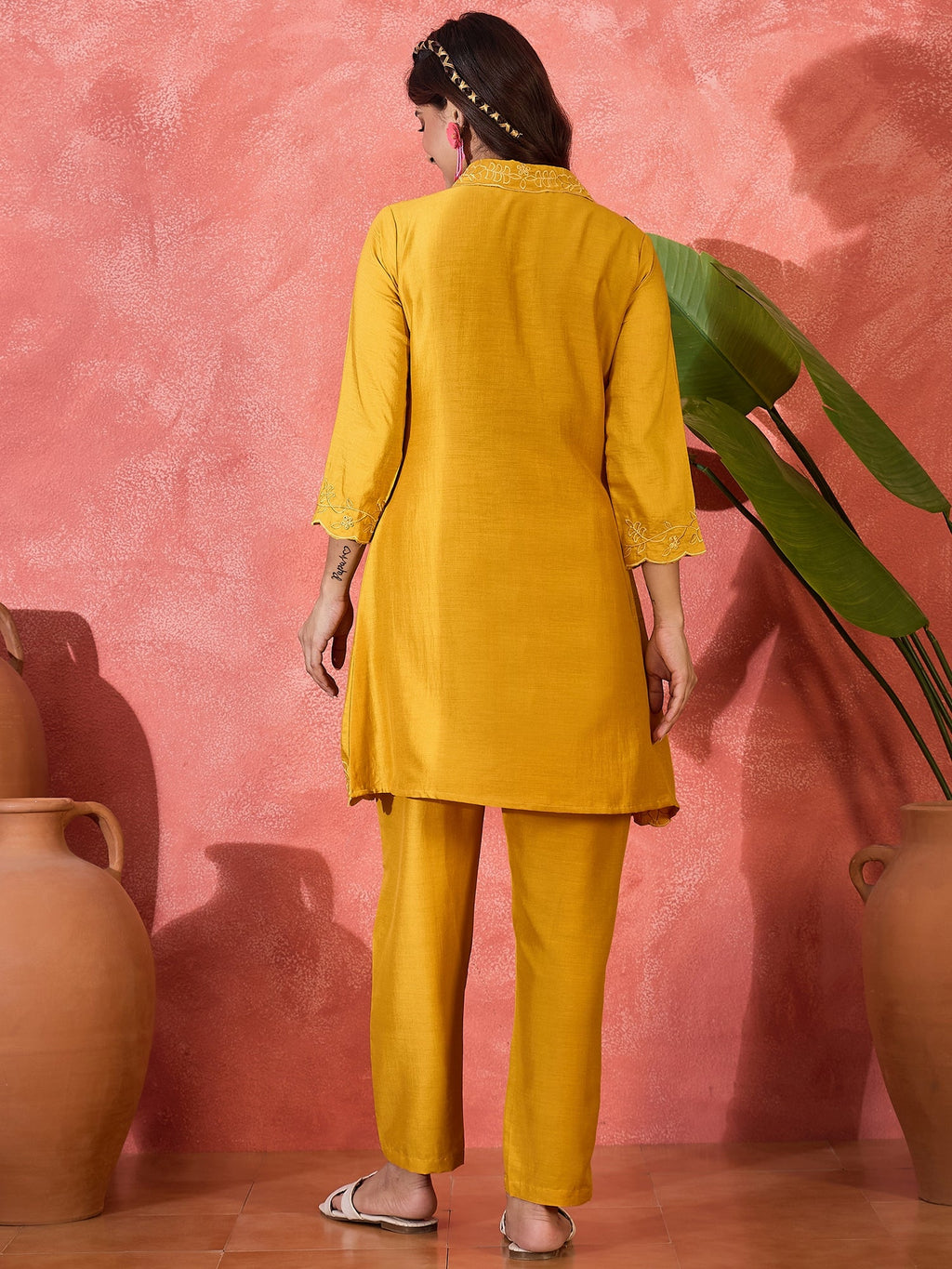 Joban Fashion Mustard Silk Embroidered Readymade Kurta Set | Grocsy