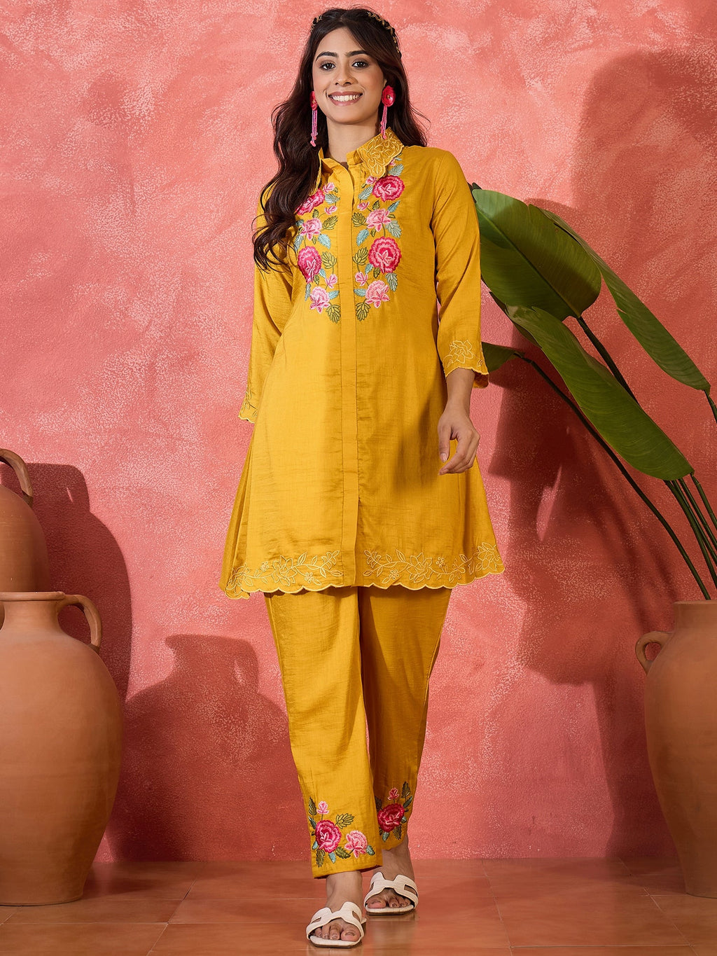 Joban Fashion Mustard Silk Embroidered Readymade Kurta Set | Grocsy