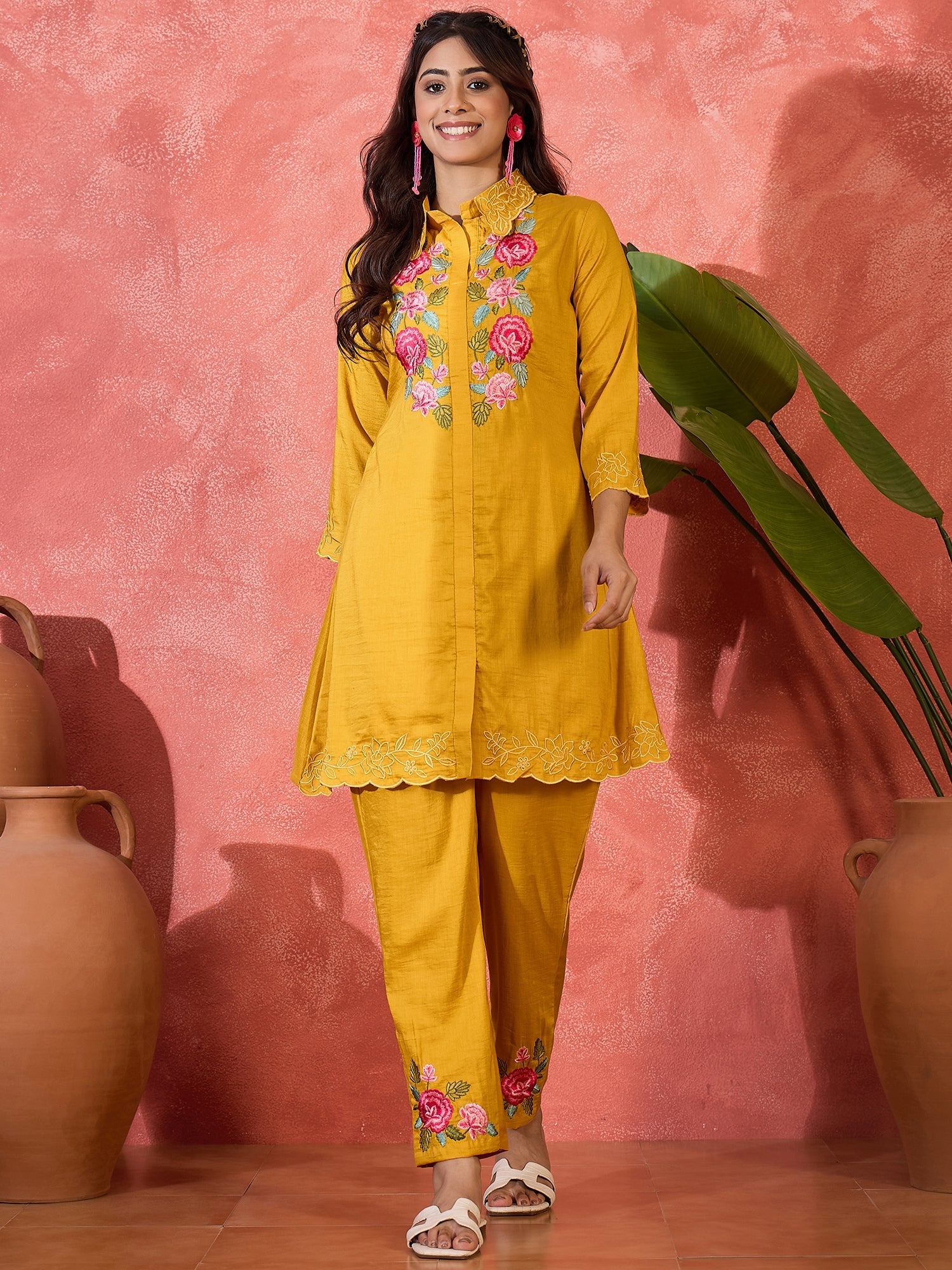 Joban Fashion Mustard Silk Embroidered Readymade Kurta Set | Grocsy