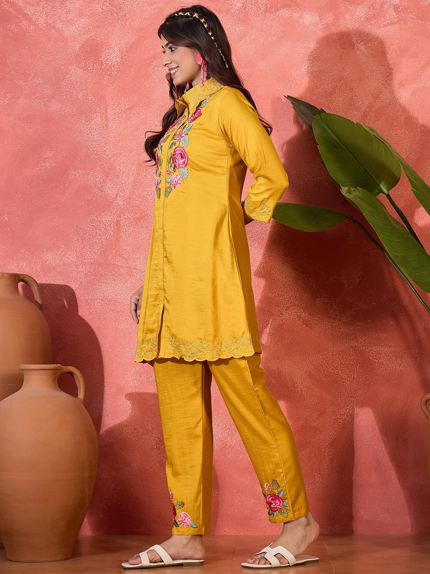Joban Fashion Mustard Silk Embroidered Readymade Kurta Set | Grocsy