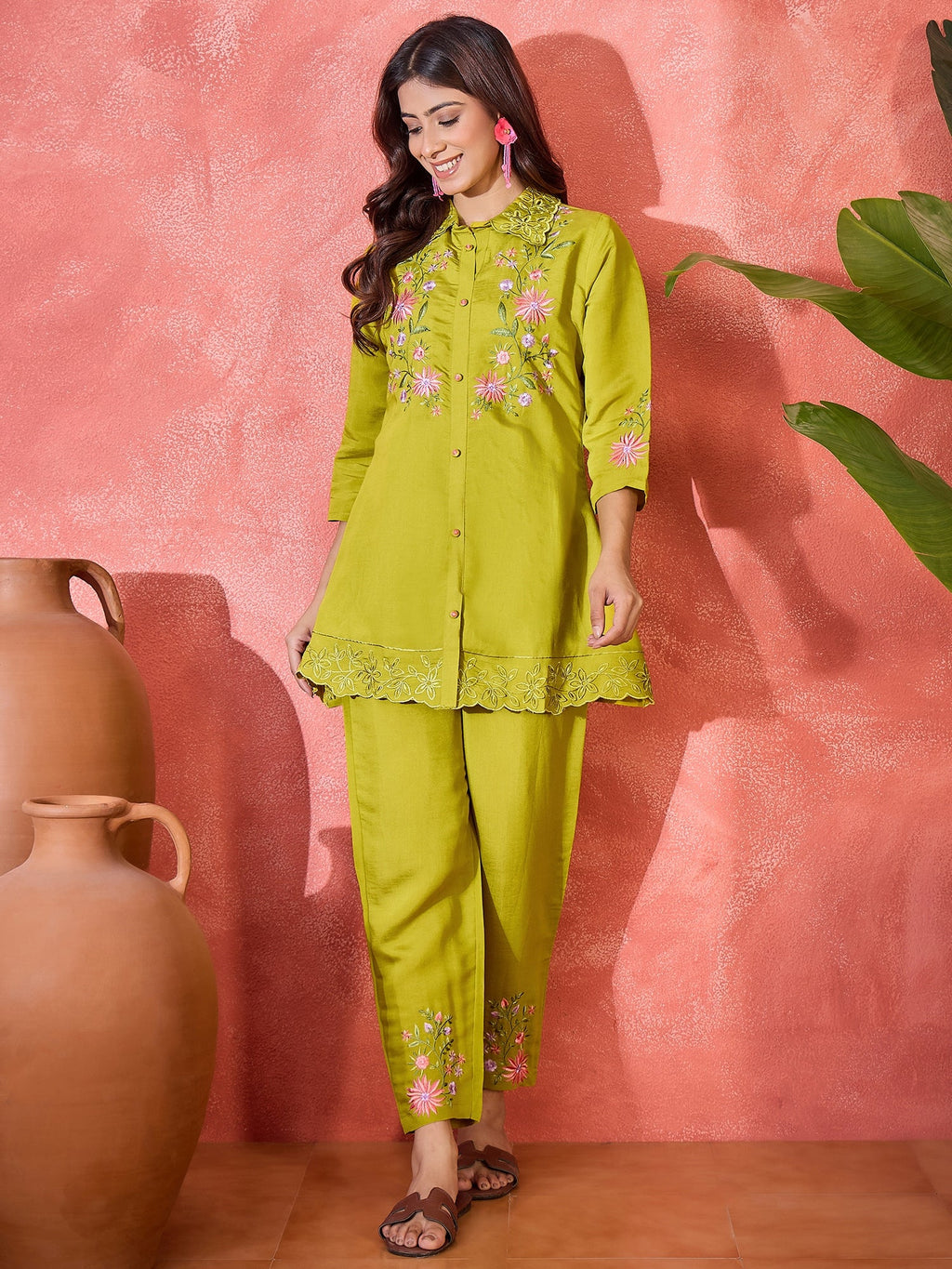 Joban Fashion Green Silk Embroidered Readymade Kurta Set | Grocsy