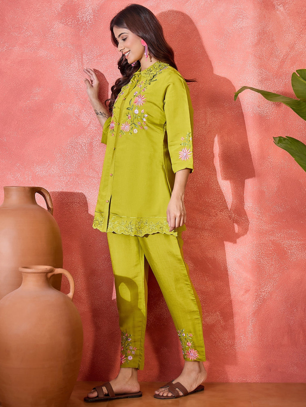 Joban Fashion Green Silk Embroidered Readymade Kurta Set | Grocsy