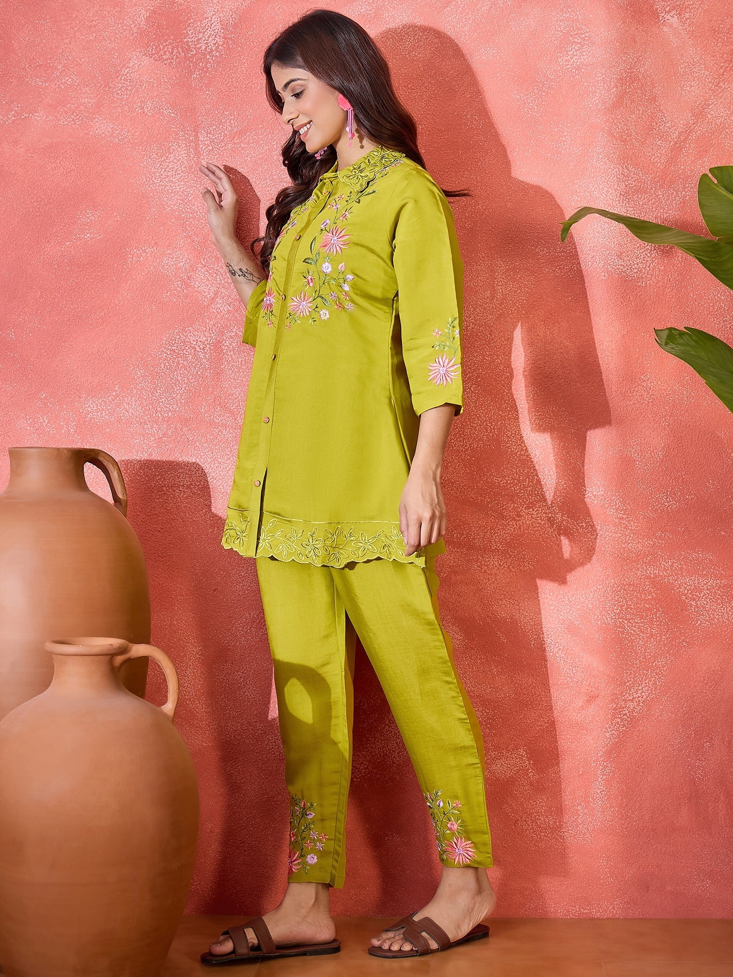 Joban Fashion Green Silk Embroidered Readymade Kurta Set | Grocsy
