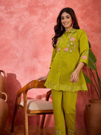 Joban Fashion Green Silk Embroidered Readymade Kurta Set | Grocsy