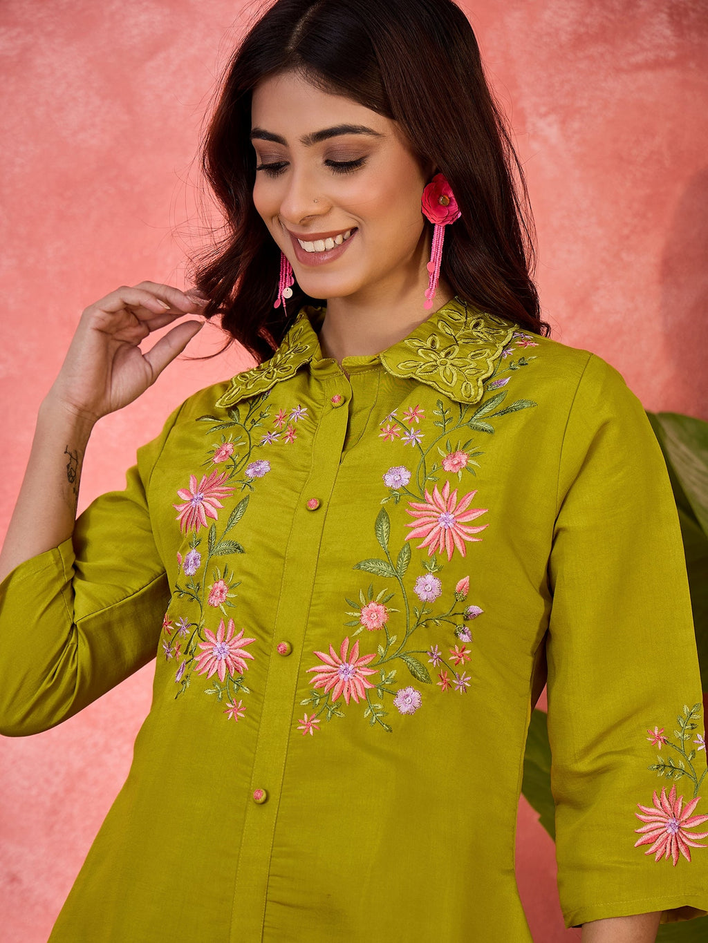 Joban Fashion Green Silk Embroidered Readymade Kurta Set | Grocsy