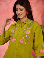 Joban Fashion Green Silk Embroidered Readymade Kurta Set | Grocsy