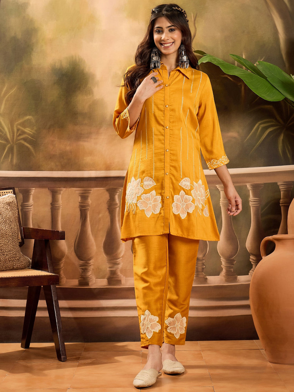 Joban Fashion Mustard Silk Embroidered Readymade Kurta Set | Grocsy