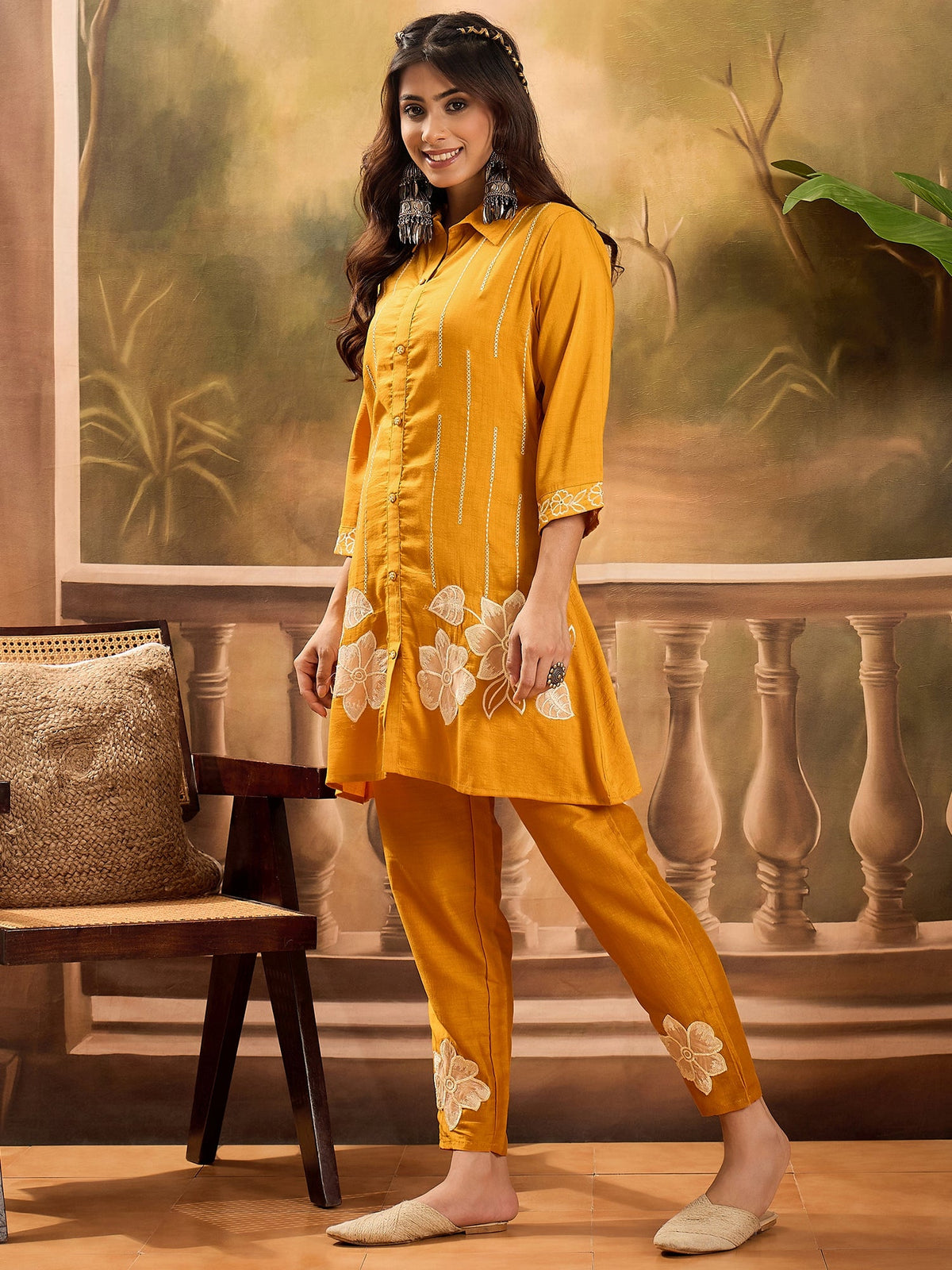 Joban Fashion Mustard Silk Embroidered Readymade Kurta Set | Grocsy
