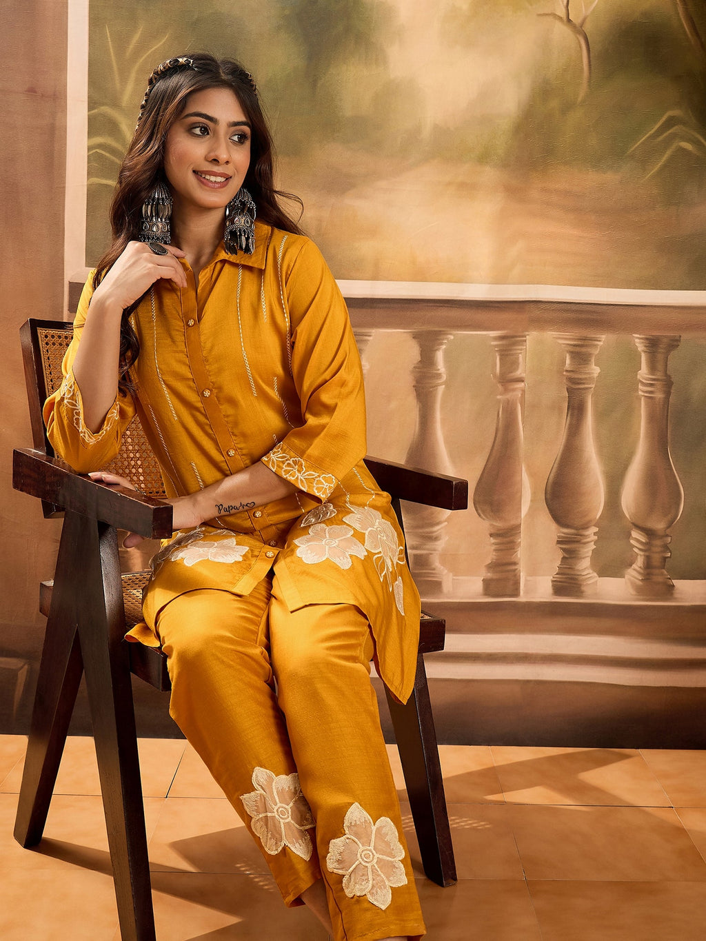 Joban Fashion Mustard Silk Embroidered Readymade Kurta Set | Grocsy