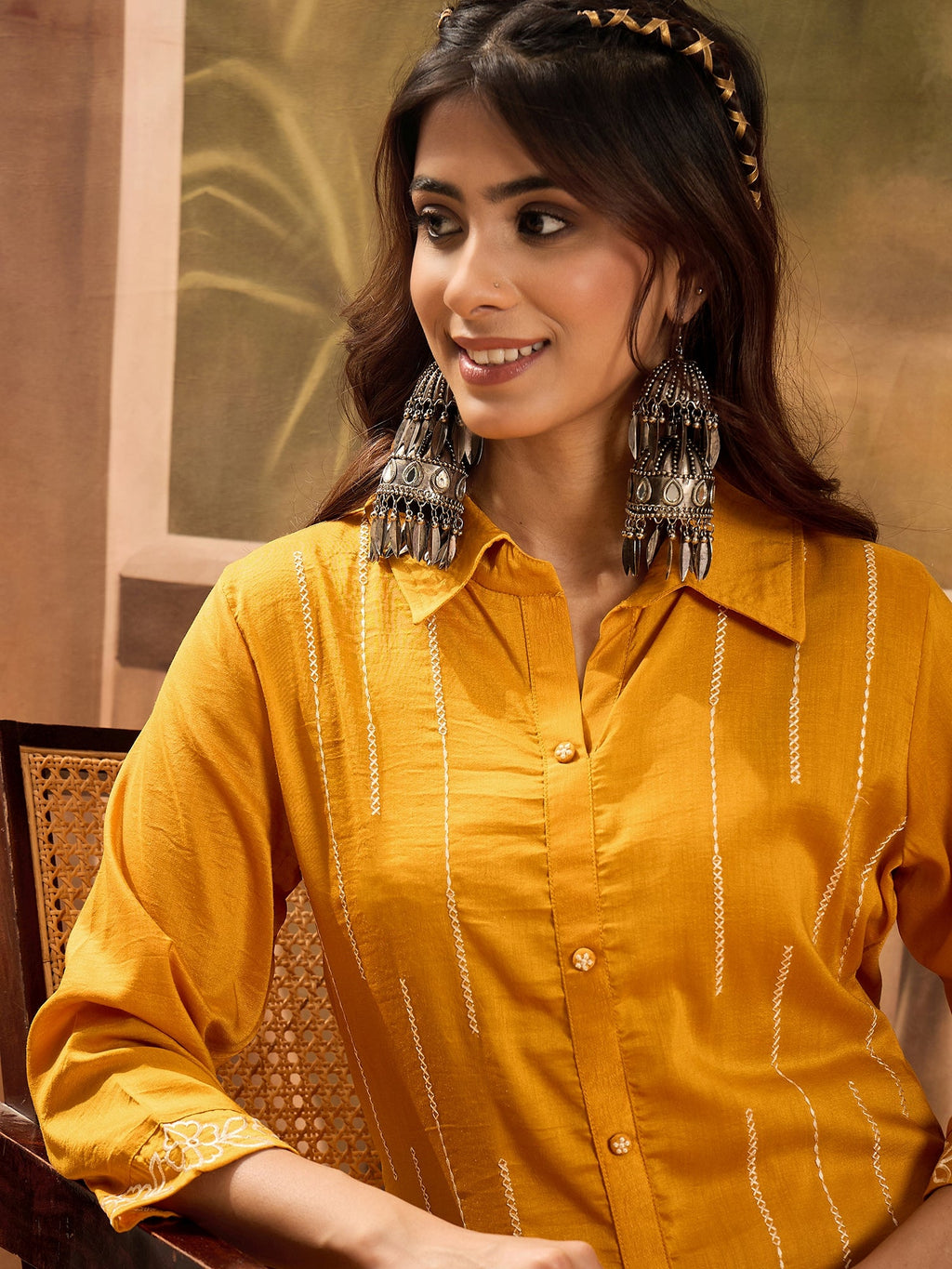 Joban Fashion Mustard Silk Embroidered Readymade Kurta Set | Grocsy