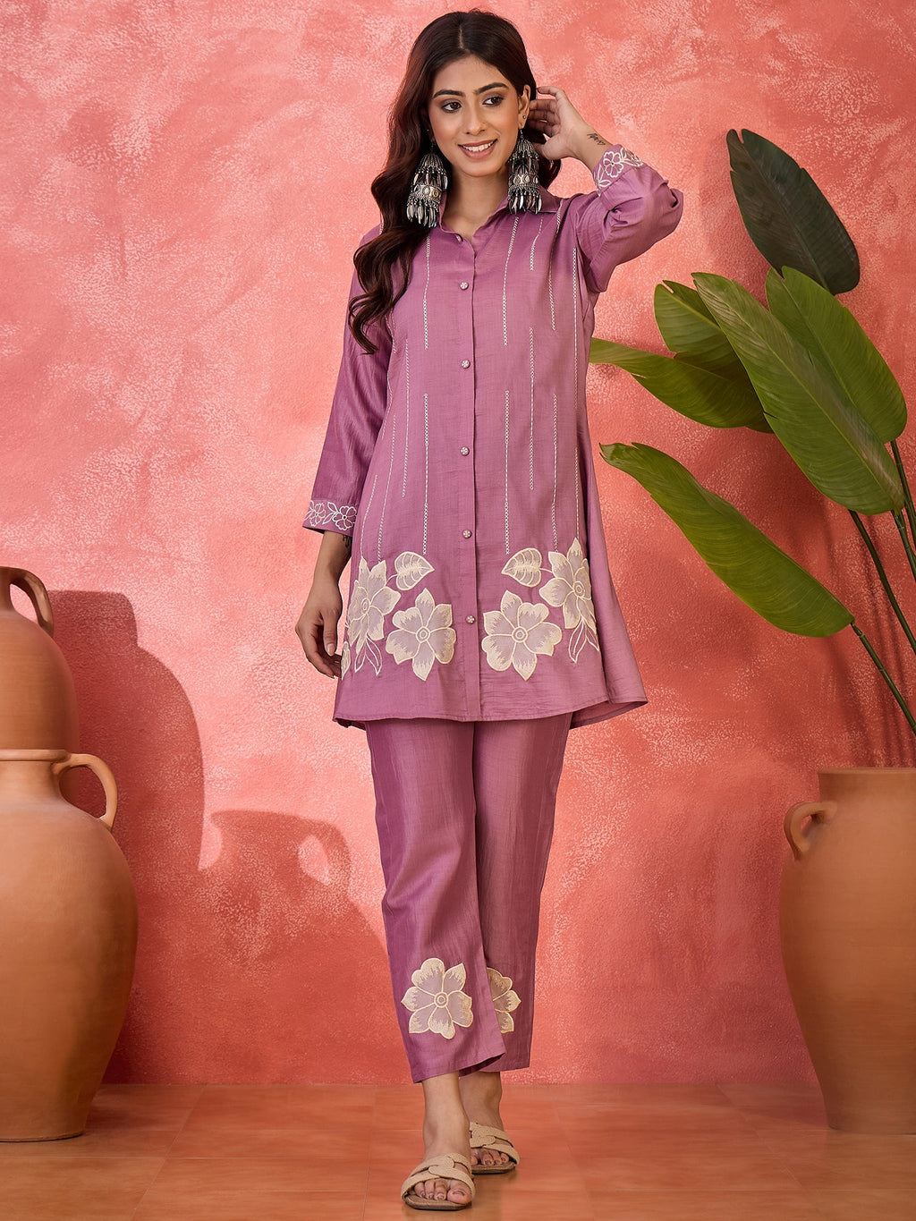 Joban Fashion Purple Silk Embroidered Readymade Kurta Set | Grocsy