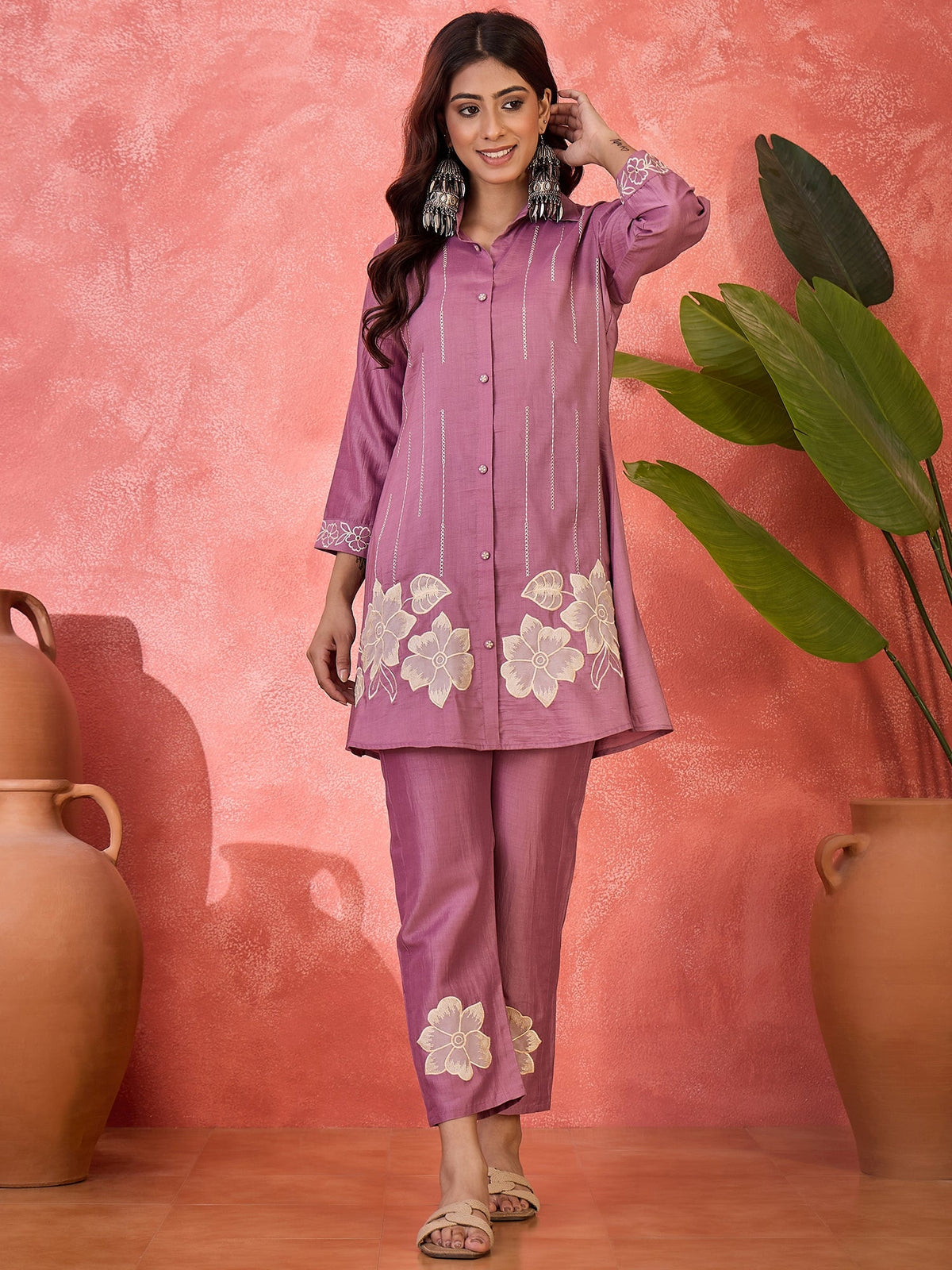 Joban Fashion Purple Silk Embroidered Readymade Kurta Set | Grocsy