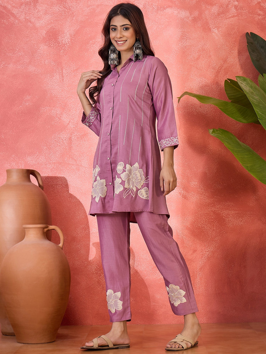 Joban Fashion Purple Silk Embroidered Readymade Kurta Set | Grocsy