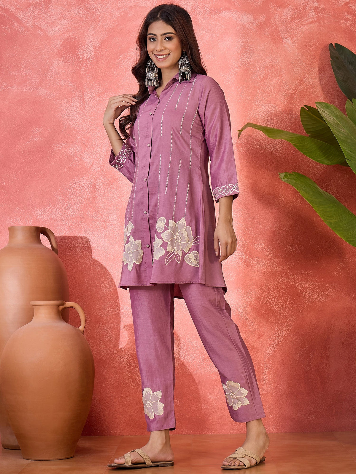 Joban Fashion Purple Silk Embroidered Readymade Kurta Set | Grocsy