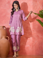 Joban Fashion Purple Silk Embroidered Readymade Kurta Set | Grocsy