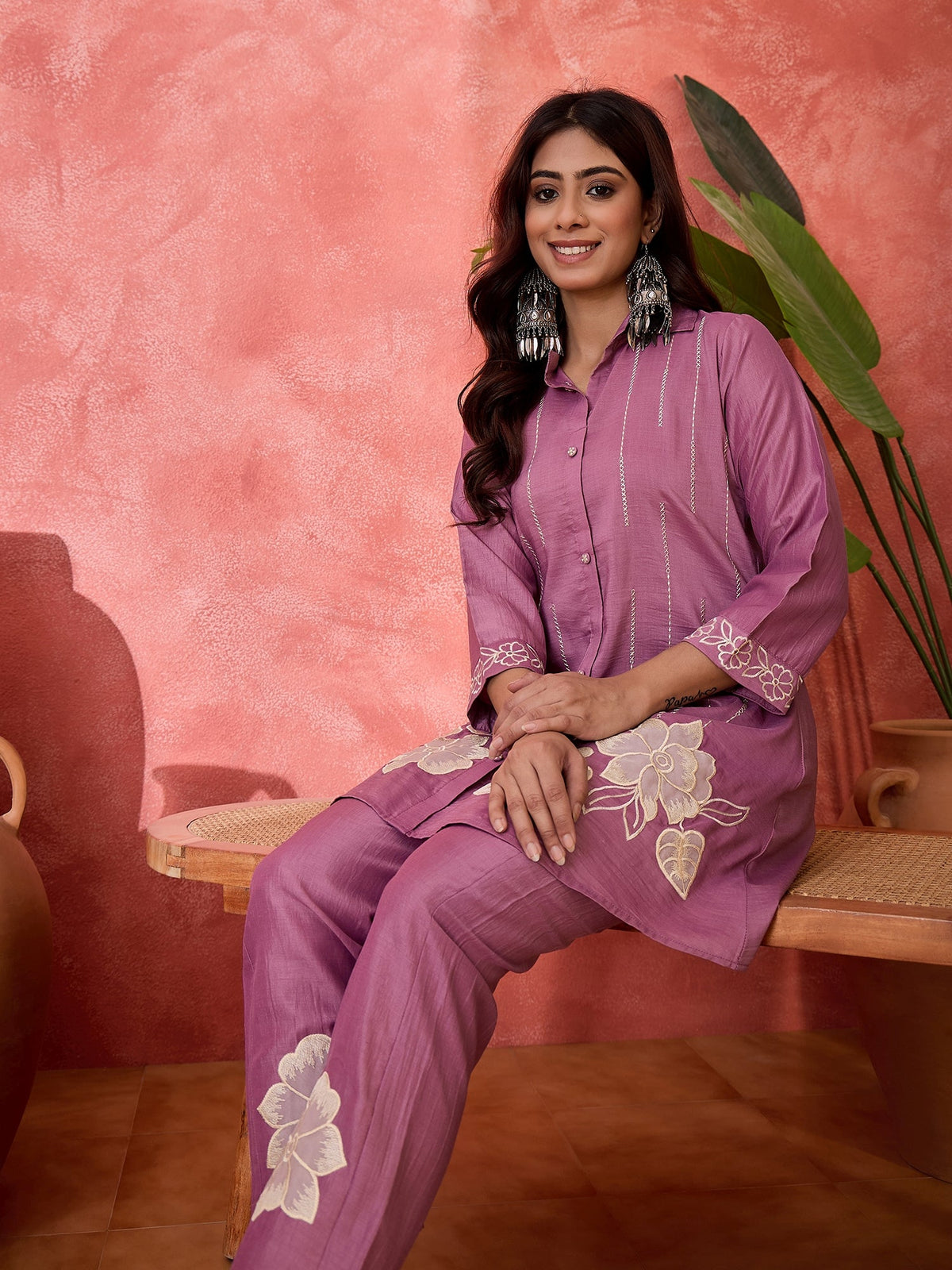 Joban Fashion Purple Silk Embroidered Readymade Kurta Set | Grocsy