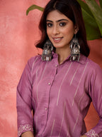 Joban Fashion Purple Silk Embroidered Readymade Kurta Set | Grocsy