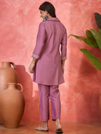 Joban Fashion Purple Silk Embroidered Readymade Kurta Set | Grocsy