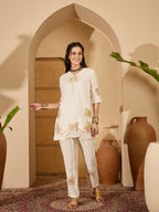 Joban Fashion Off White Silk Embroidered Readymade Kurta Set | Grocsy