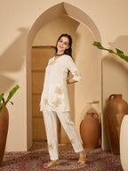 Joban Fashion Off White Silk Embroidered Readymade Kurta Set | Grocsy