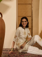 Joban Fashion Off White Silk Embroidered Readymade Kurta Set | Grocsy