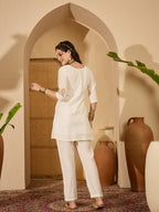 Joban Fashion Off White Silk Embroidered Readymade Kurta Set | Grocsy