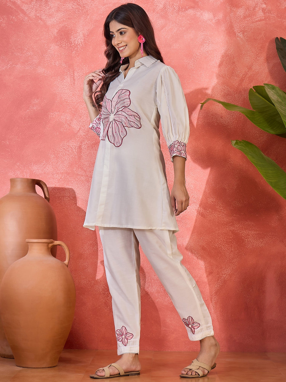 Joban Fashion Off White Silk Embroidered Readymade Kurta Set | Grocsy
