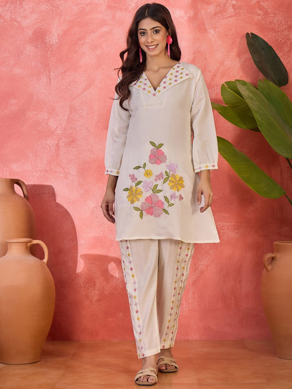 Joban Fashion Off White Silk Embroidered Readymade Kurta Set | Grocsy