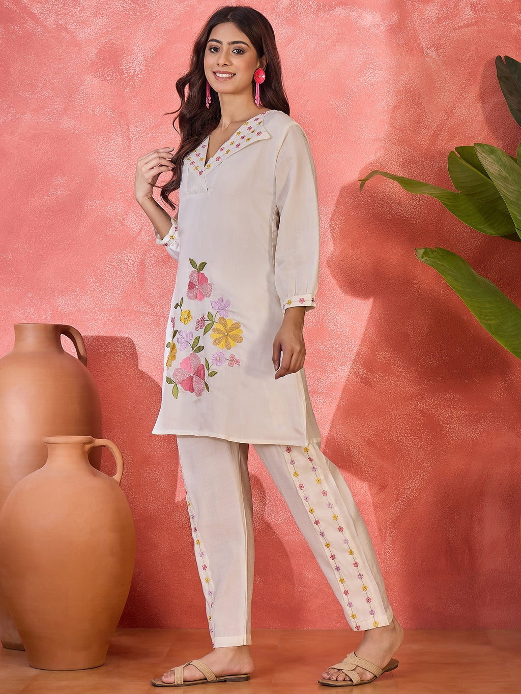 Joban Fashion Off White Silk Embroidered Readymade Kurta Set | Grocsy