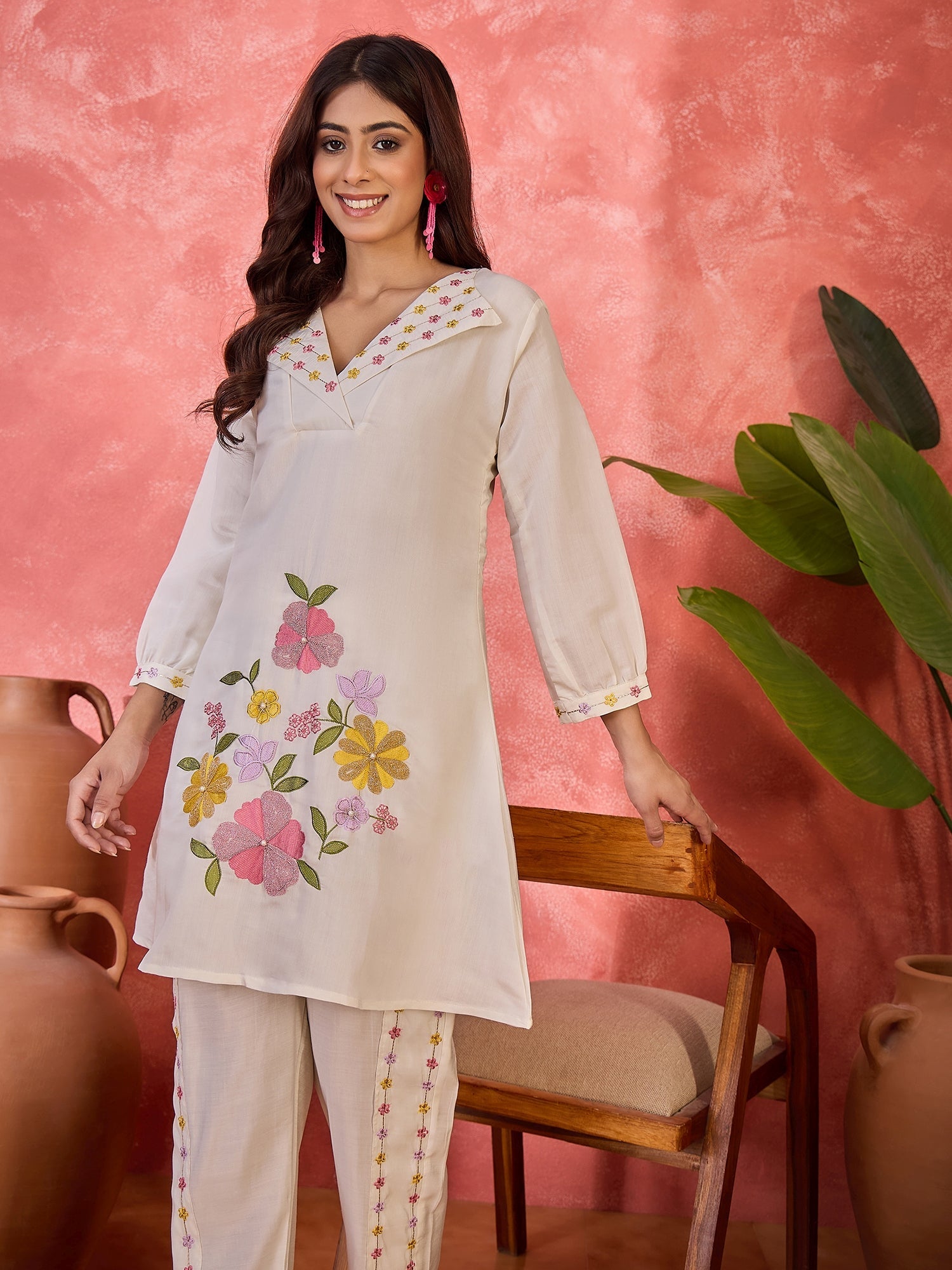 Joban Fashion Off White Silk Embroidered Readymade Kurta Set | Grocsy