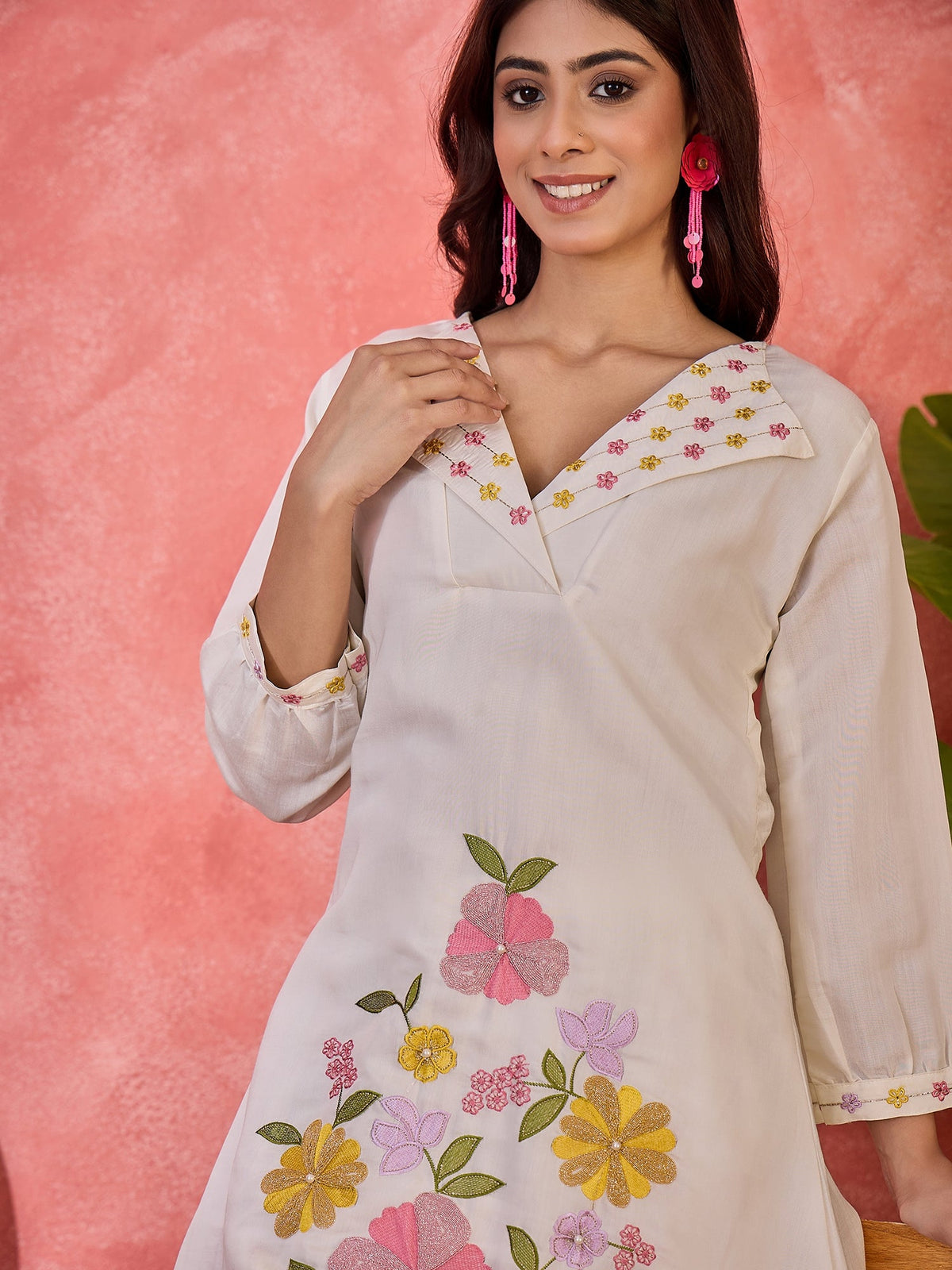 Joban Fashion Off White Silk Embroidered Readymade Kurta Set | Grocsy