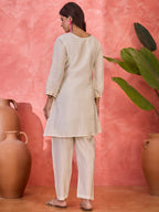 Joban Fashion Off White Silk Embroidered Readymade Kurta Set | Grocsy