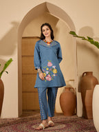 Joban Fashion Blue Silk Embroidered Readymade Kurta Set | Grocsy