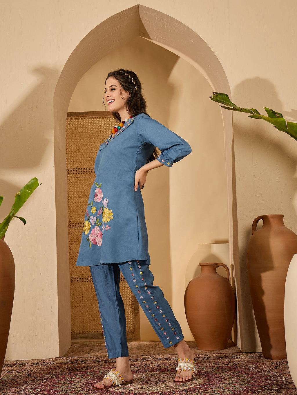 Joban Fashion Blue Silk Embroidered Readymade Kurta Set | Grocsy