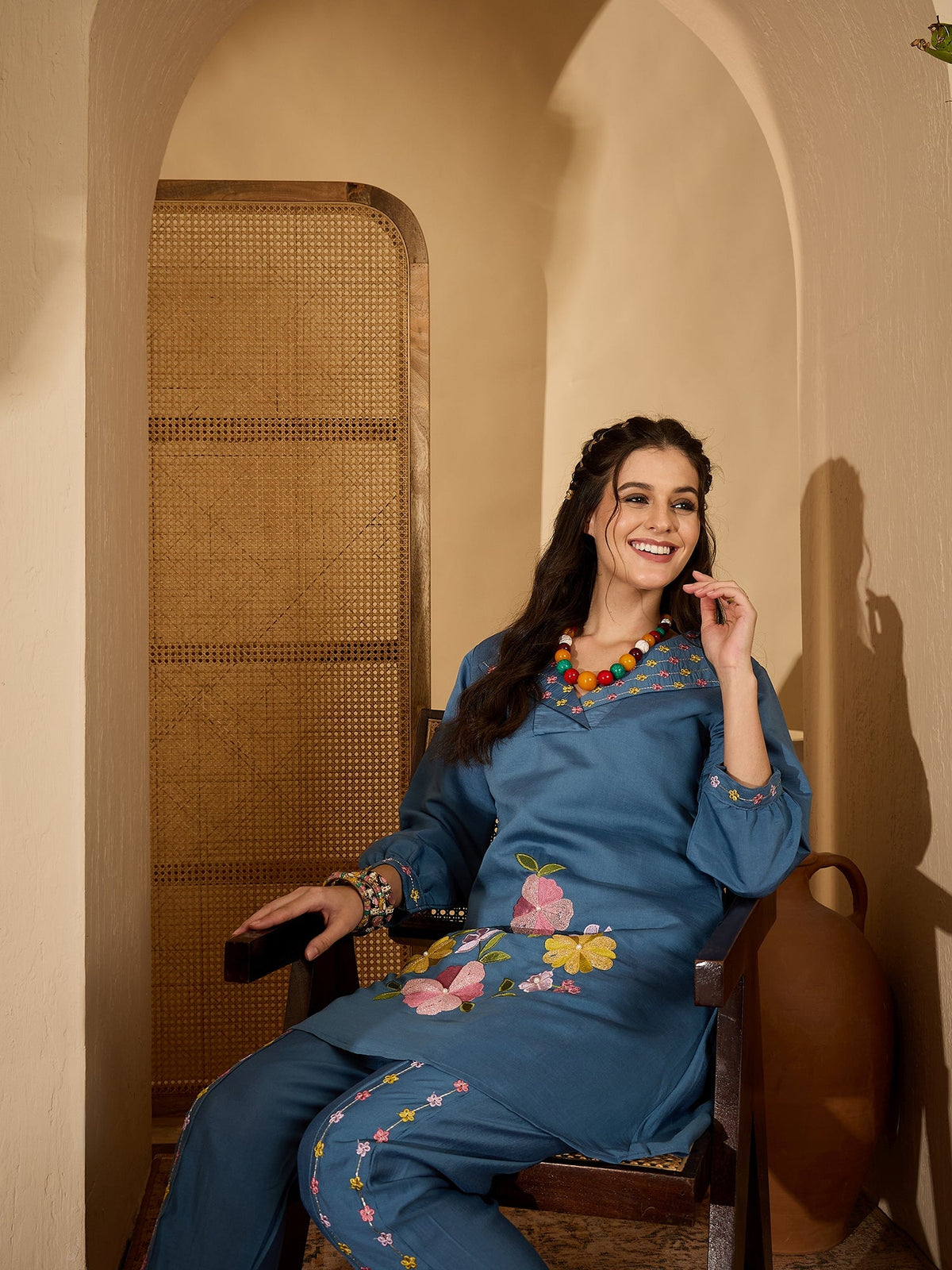 Joban Fashion Blue Silk Embroidered Readymade Kurta Set | Grocsy
