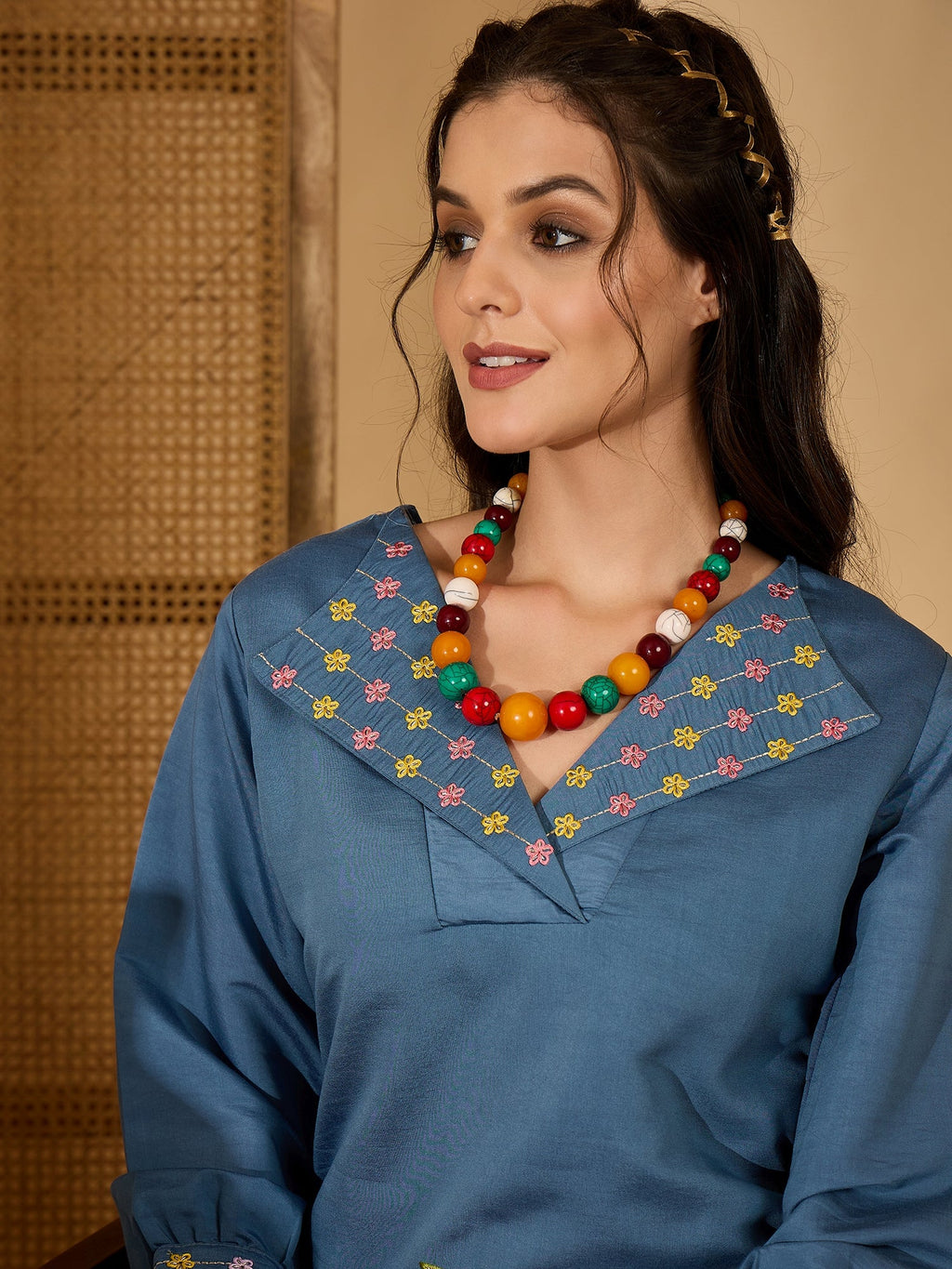 Joban Fashion Blue Silk Embroidered Readymade Kurta Set | Grocsy