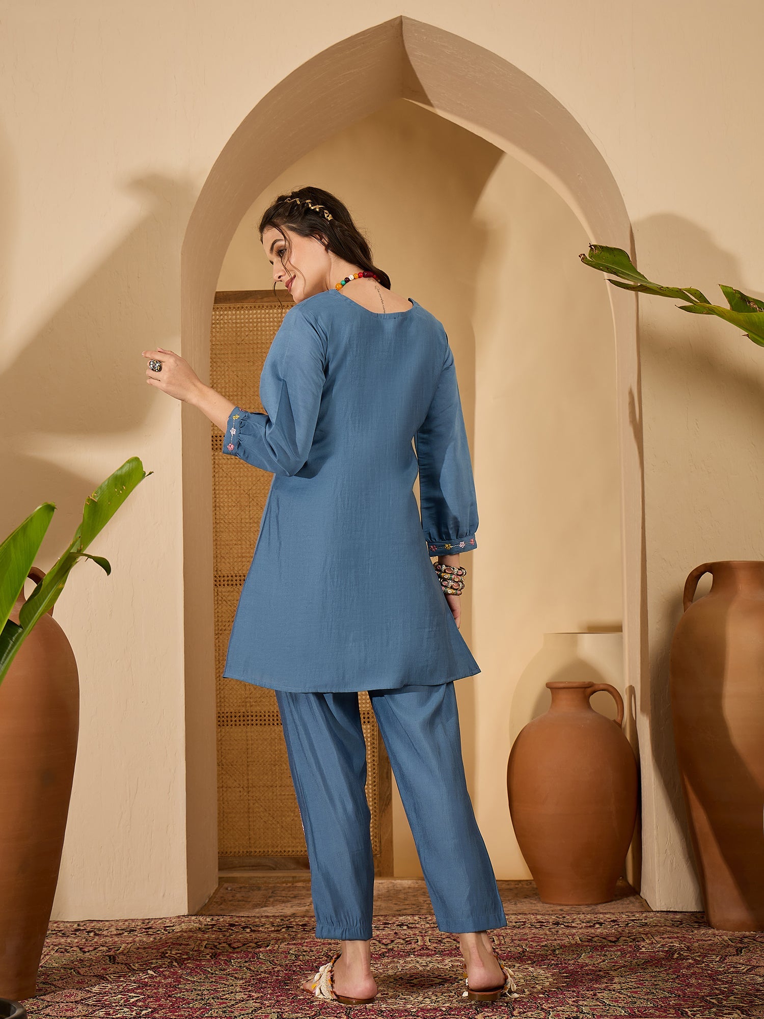 Joban Fashion Blue Silk Embroidered Readymade Kurta Set | Grocsy