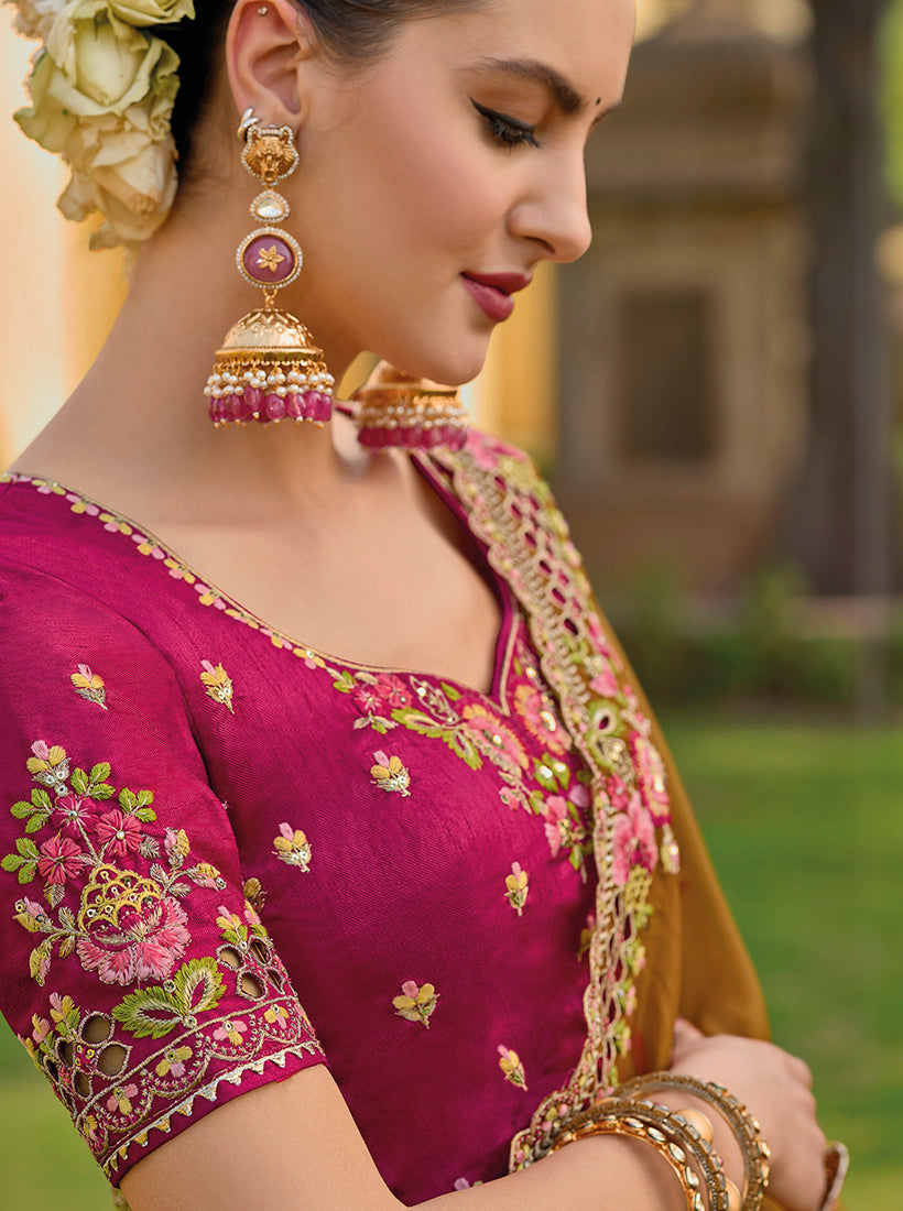 Monjolika Fashion Light Brown Colour Embroidered Organza Silk Party Saree | Grocsy